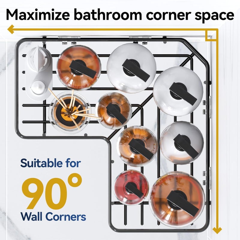 YASONIC Shower Caddy Corner, 3-Pack Adhesive Rustproof Stainless Steel Shower Shelves with Soap Holder, No Drilling Shower Organizer Corner for Dorm, Renters Bathroom, Black - Image 4